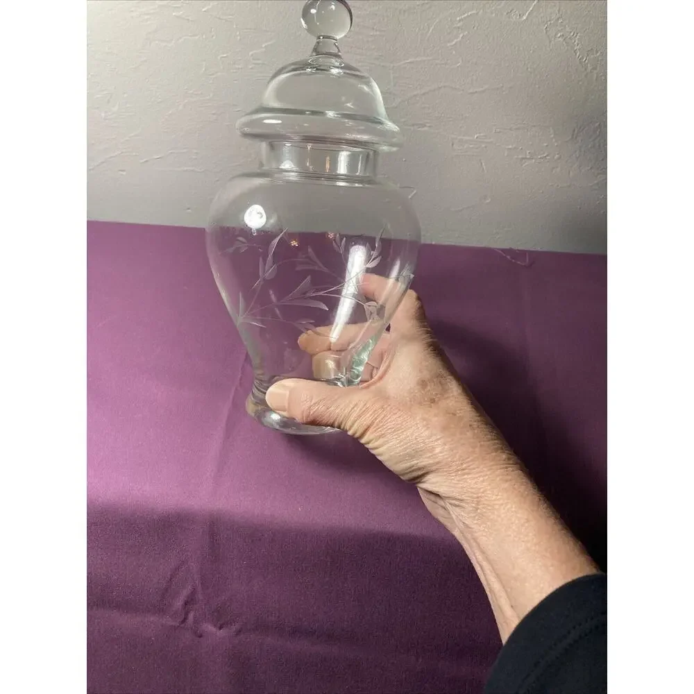 Clear etched glass apothecary jar